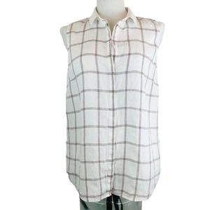 Lafayette 148 Sleeveless 100% linen blouse button down. Medium. White Tan Stripe